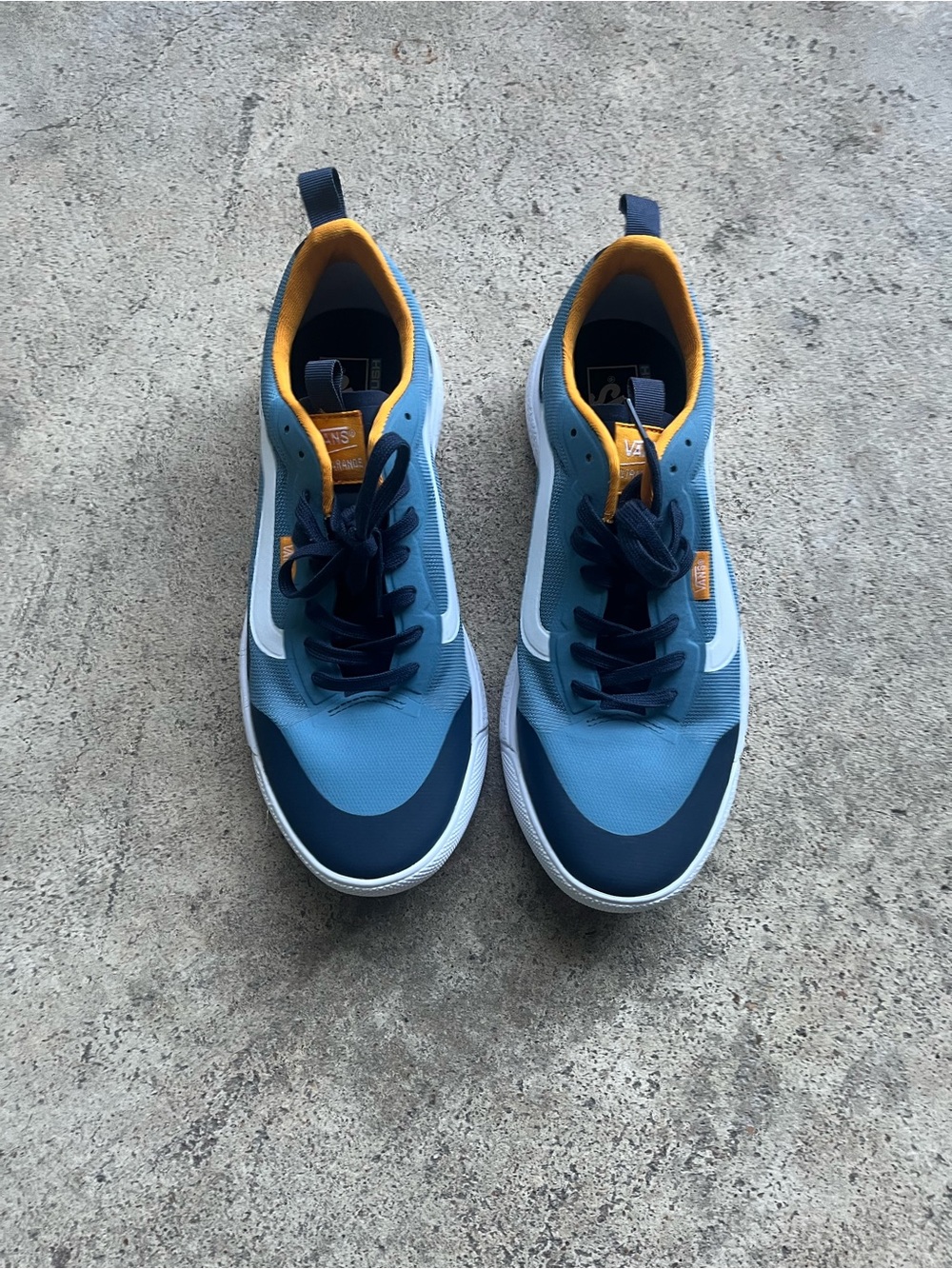 vans Men's Athletic Sneakers in Light Blue and Navy with Yellow Accents